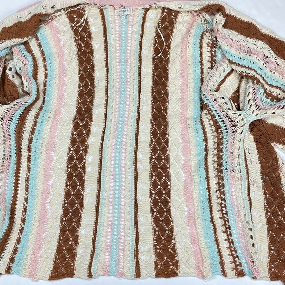 Umgee Poncho Sz Med/Large Pink Blue Brown Boho Open Knit Sweater Cardigan Drape - Picture 6 of 11